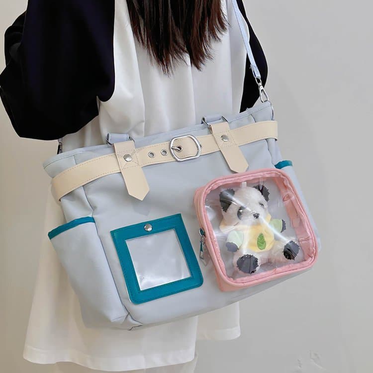 痛バッグ ぬいぐるみ付き透明ポケットトート