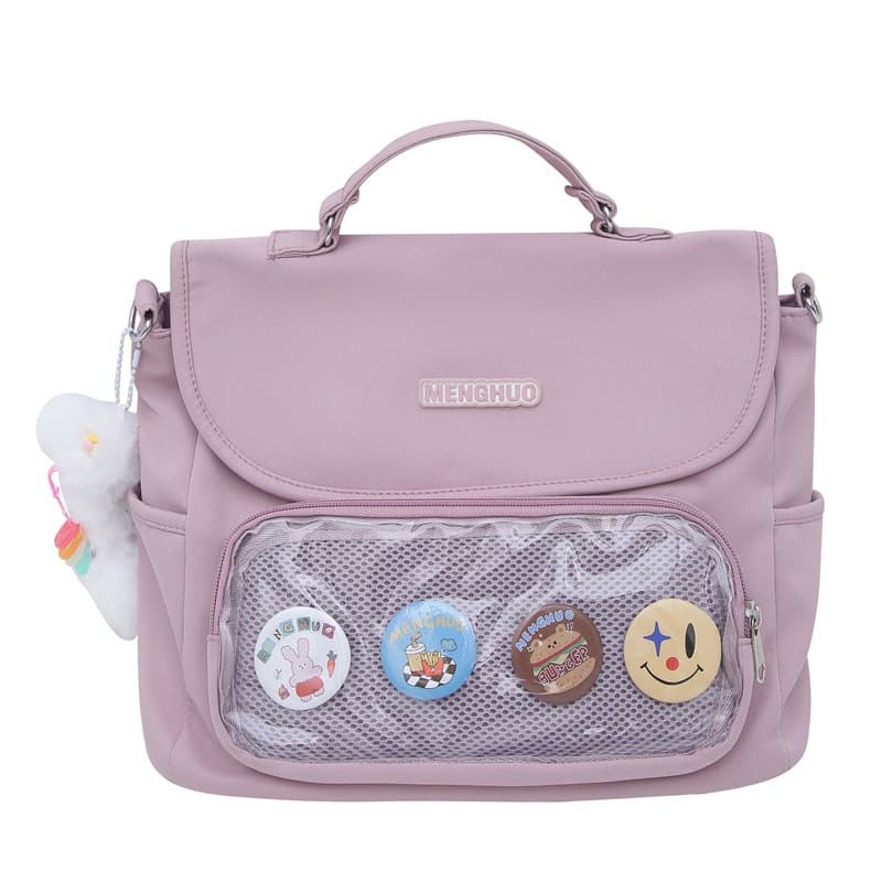 痛バッグ メッシュポケット付き 缶バッジ飾り ショルダーバッグ