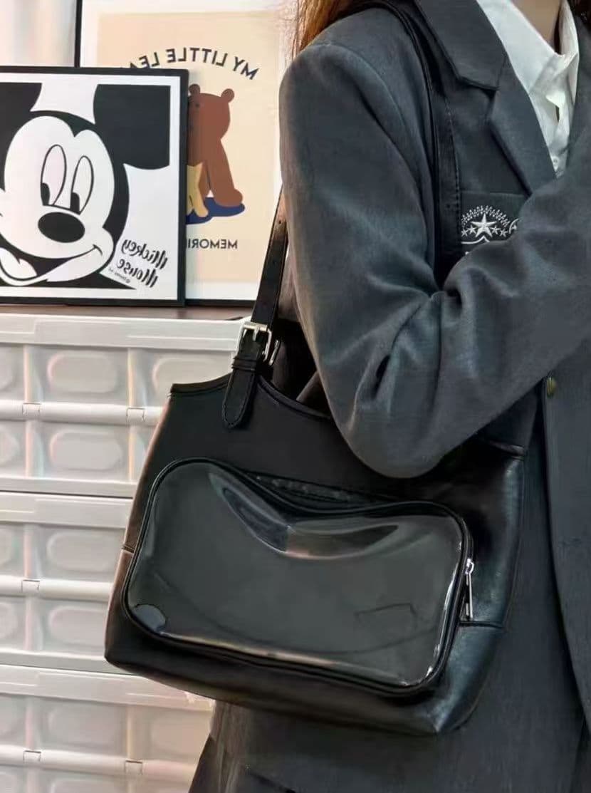 シースルーポケット付きレザー痛バッグ