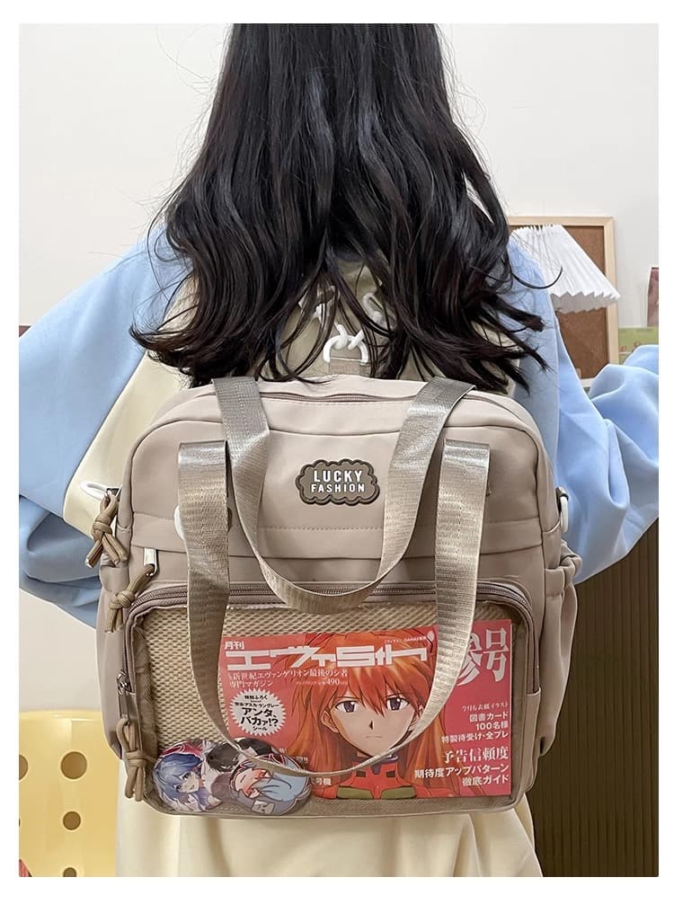 痛バッグ クマとお菓子の透明ポケット付きトートバッグ