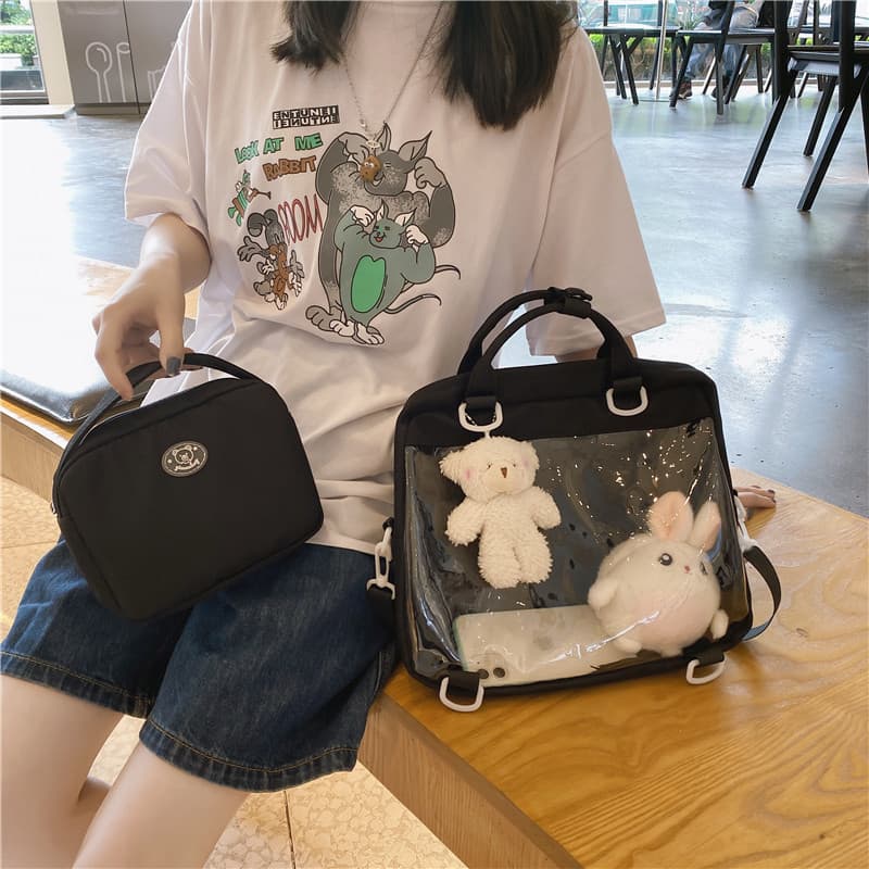 痛バッグ クリア素材付きぬいぐるみショルダー