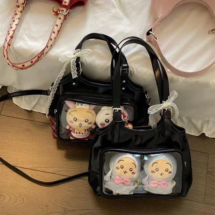 シースルーポケット付きレザー痛バッグ