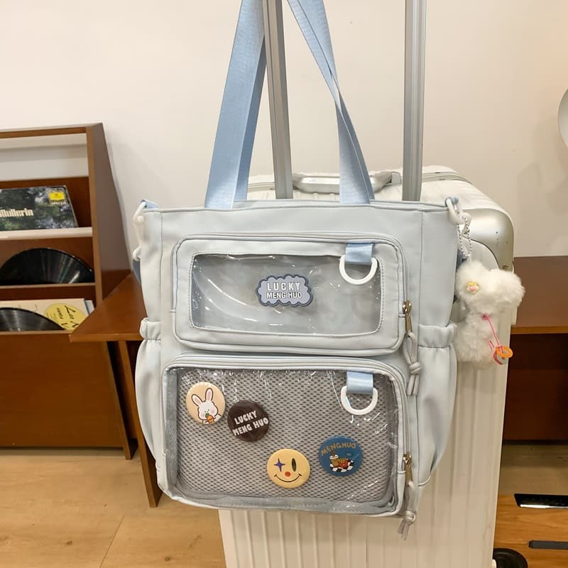 痛バッグ 透明ポケット付きメッシュデコレーショントートバッグ