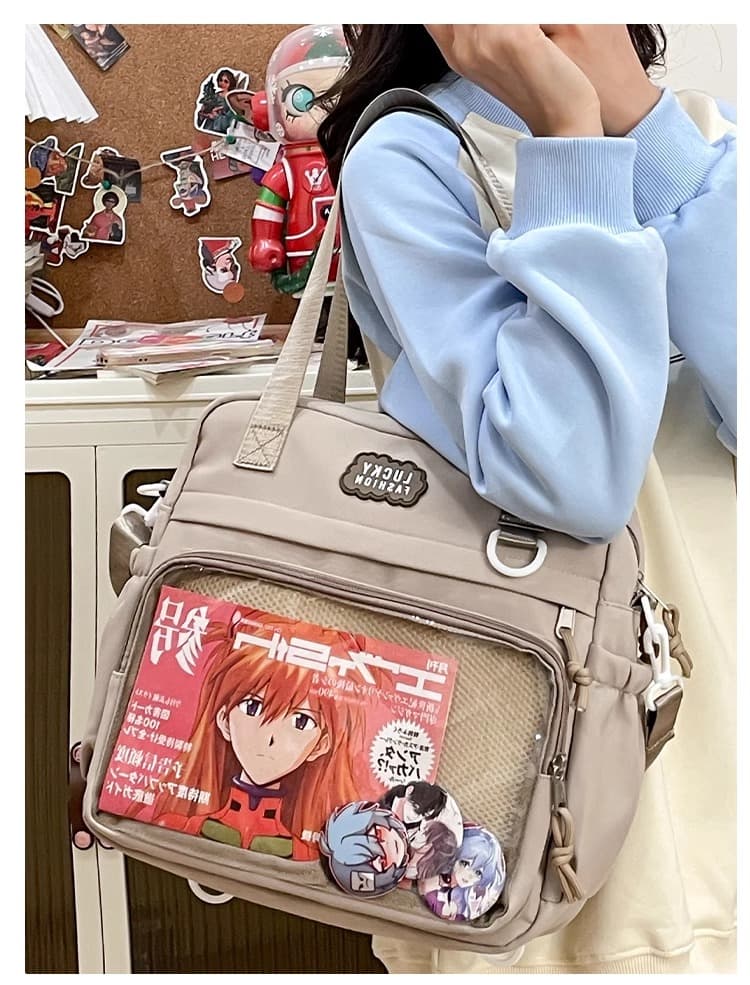 痛バッグ クマとお菓子の透明ポケット付きトートバッグ