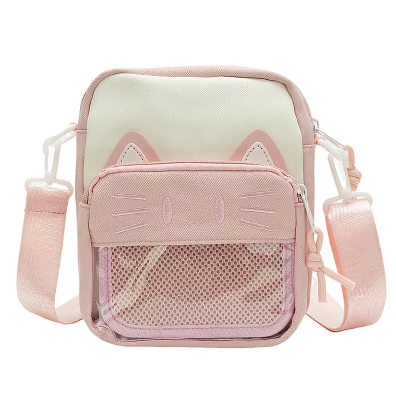 痛バッグ ねこさんメッシュポケット斜めがけバッグ