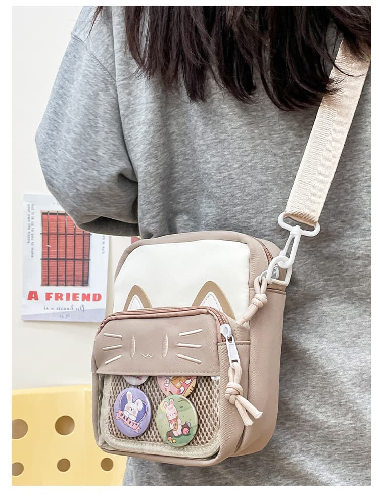 痛バッグ ねこさんメッシュポケット斜めがけバッグ