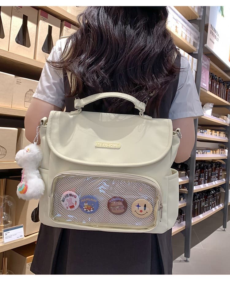 痛バッグ メッシュポケット付き 缶バッジ飾り ショルダーバッグ
