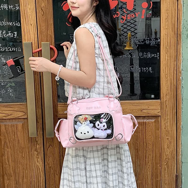 痛バッグ ぬいぐるみ収納付き透明窓ショルダーバッグ